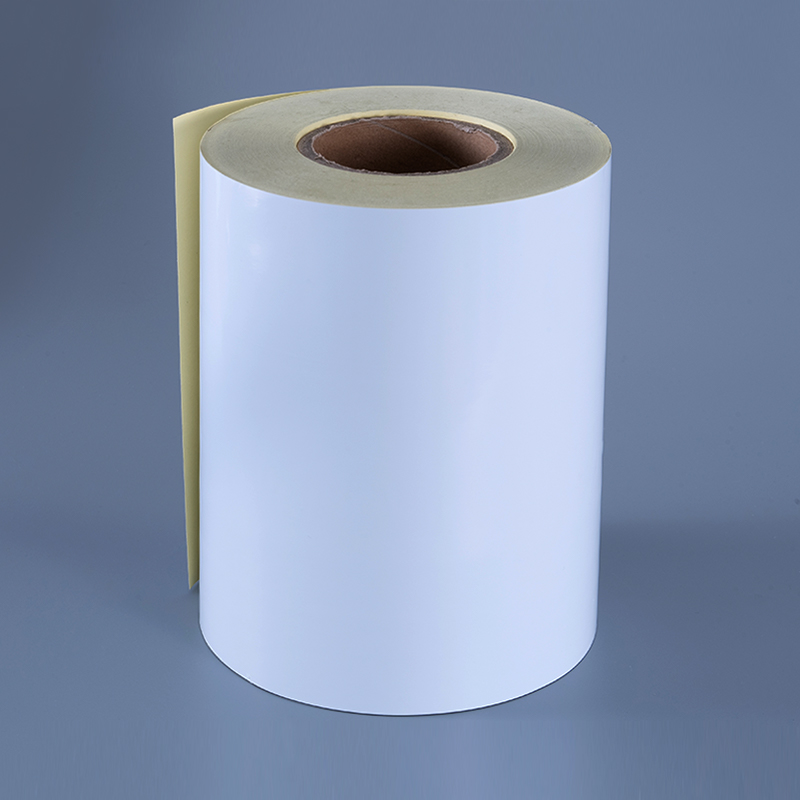 50 Mikrometer glänzendes, weißes, selbstklebendes Etikett aus Polyesterfolie mit ablösbarem, alkoholbeständigem und hochtemperaturbeständigem Kleber